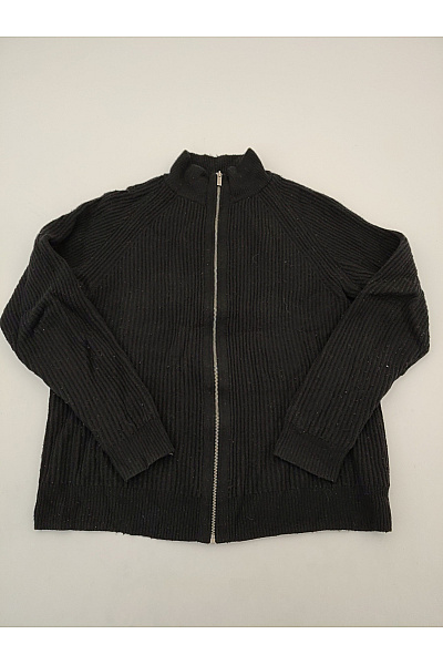 LAWRENCE GREY Černý vlněný žebrovaný pánský cardigan na zip se stojáčkem Velikost US M | LAWRENCE GREY | obrázek 2