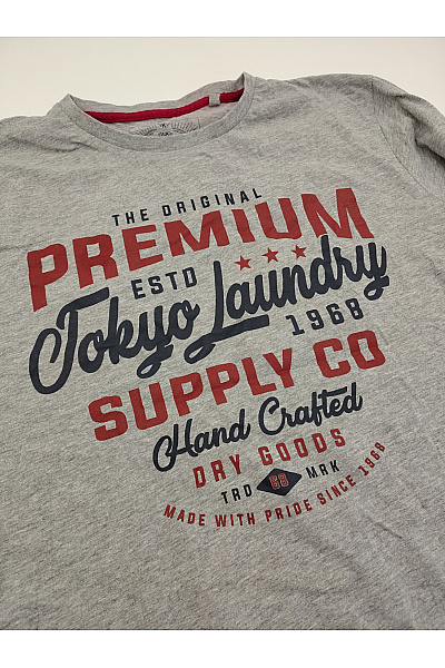 TOKYO LAUNDRY Pánské šedé bavlněné tričko s dlouhým rukávem a nápisem Vel. L | TOKYO LAUNDRY | obrázek 5