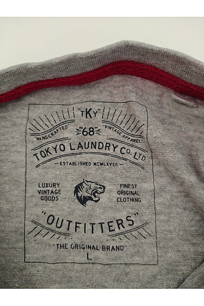 TOKYO LAUNDRY Pánské šedé bavlněné tričko s dlouhým rukávem a nápisem Vel. L | TOKYO LAUNDRY | obrázek 7
