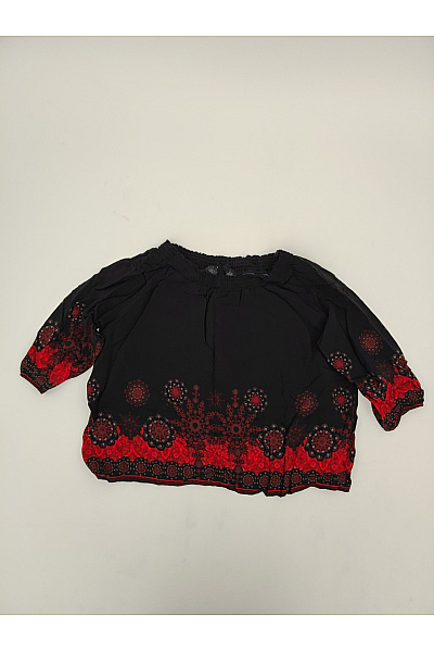 DESIGUAL Černá Dámská Halenka S Krátkým Rukávem A Etno Vzorem Velikost XL