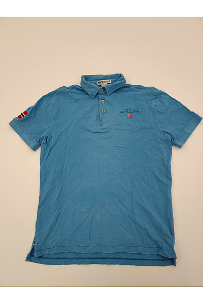 Geographical Norway Modré bavlněné polo tričko s krátkým rukávem a výšivkou Velikost M | Geographical Norway | obrázek 2