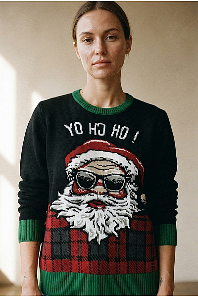 URBAN CLASSICS Černý Vánoční Pulovr S Motivem Santa Clause Velikost 4XL