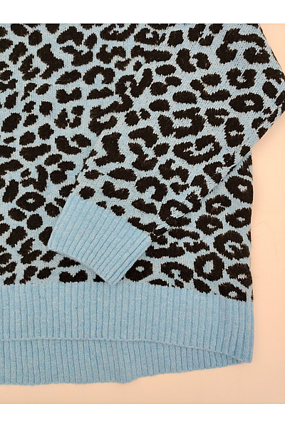 MALONE SOULIERS Modrý vzorovaný pletený pulovr s leopardím vzorem Velikost DE 44 | MALONE SOULIERS | obrázek 2