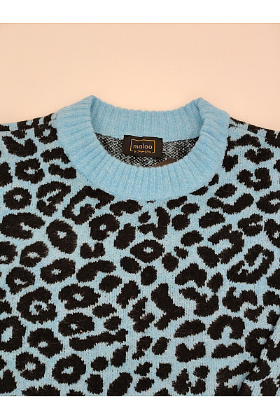 MALONE SOULIERS Modrý vzorovaný pletený pulovr s leopardím vzorem Velikost DE 44 | MALONE SOULIERS | obrázek 3