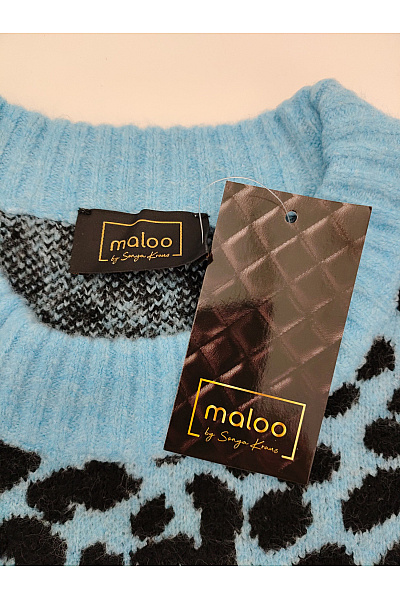 MALONE SOULIERS Modrý vzorovaný pletený pulovr s leopardím vzorem Velikost DE 44 | MALONE SOULIERS | obrázek 5