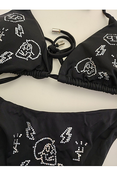 PHILLIP PLEIN Černé dvoudílné bikiny s kamínky na zavazování | PHILLIP PLEIN | obrázek 2