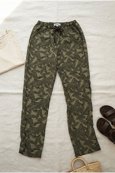 Lemon Beret Khaki Letní Kalhoty S Listovým Vzorem Vel. EU 176