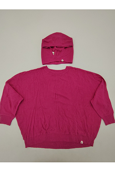 Růžový pletený oversized pulovr s kapucí Vel. IT 48 | Unimoda | obrázek 2
