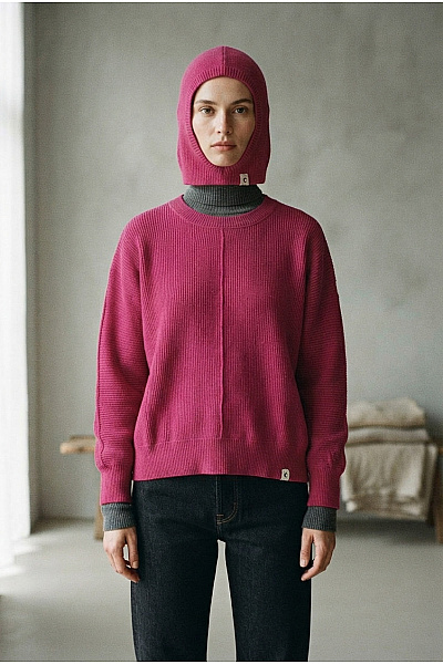 Růžový Pletený Oversized Pulovr S Kapucí Vel. IT 48