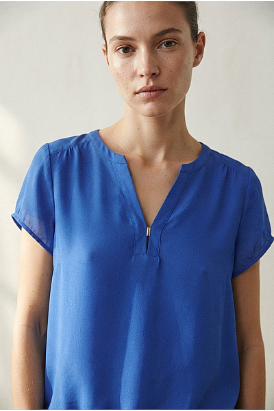 ZARA Modrá Dámská Halenka S Krátkým Rukávem A Výstřihem Do V Velikost EU S
