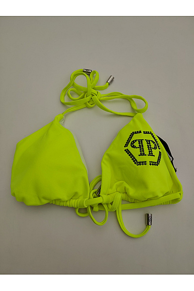 Philipp Plein Žlutý Vrchní Díl Plavek Bikiny Za Krk S Kamínky Velikost S
