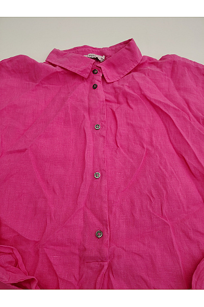 0039 ITALY Růžová lněná košilová halenka s dlouhým rukávem oversize Vel. XL | 0039 ITALY | obrázek 3