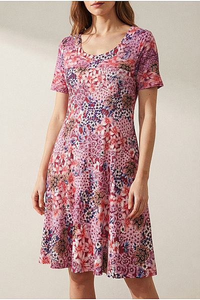 Let's Dress Barevné Květované šaty Do áčka Letní Midi Velikost DE 42