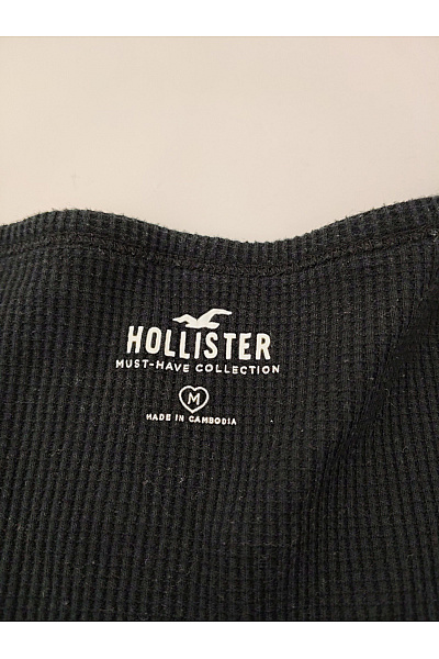 Hollister Černé bavlněné tričko s dlouhým rukávem hranatý výstřih henley crop top Velikost M | Hollister | obrázek 3