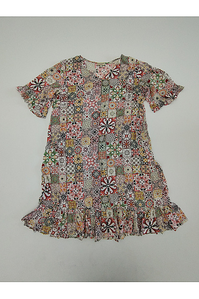 Barevné Letní Mini šaty S Krátkým Rukávem Boho Vel. L