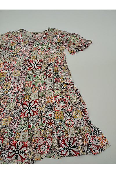 Barevné letní mini šaty s krátkým rukávem boho Vel. L | Unimoda | obrázek 3