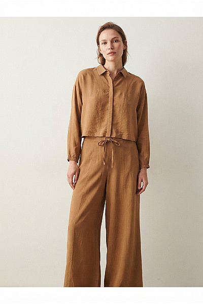 C'est Tout Dámský Khaki Komplet Palazzo Kalhoty A Košile Oversized Smart Casual Velikost DE 44