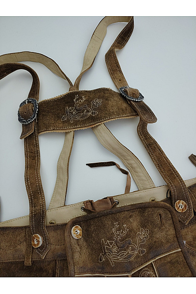 Wiesnkonig Pánské kožené kraťasy s kšandami a laclem vintage Vel. DE 48 | Wiesnkonig | obrázek 3