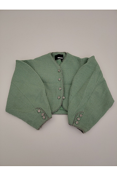 Vlněné khaki sako bez límce crop střih Vel. 42 | Unimoda | obrázek 2