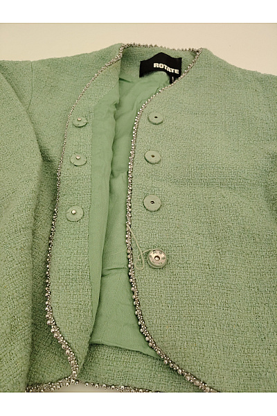 Vlněné khaki sako bez límce crop střih Vel. 42 | Unimoda | obrázek 6