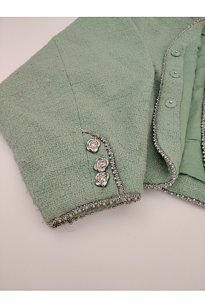 Vlněné khaki sako bez límce crop střih Vel. 42 | Unimoda | obrázek 7