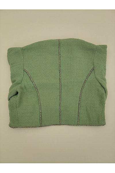 Vlněné khaki sako bez límce crop střih Vel. 42 | Unimoda | obrázek 12
