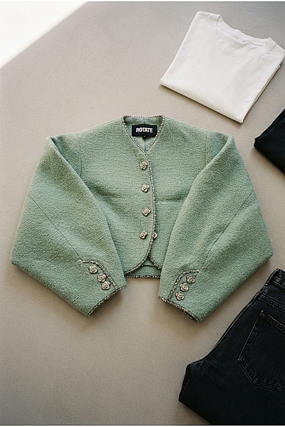 Vlněné Khaki Sako Bez Límce Crop Střih Vel. 42