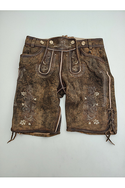 GWEIH & SILK Pánské kožené kraťasy vintage retro hnědé Velikost DE 48 | GWEIH & SILK | obrázek 2