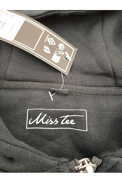 miss tee Dámská černá bavlněná mikina s kapucí na zip a výšivkou Vel. S | miss tee | obrázek 4