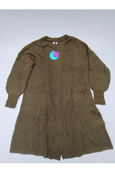 Curvy Me Dámský Khaki Kardigan Pletený Oversized S Balonovými Rukávy Velikost DE 44