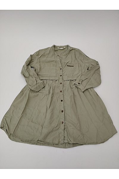 ZARA Khaki Košilové šaty S Dlouhým Rukávem Vel. EU M