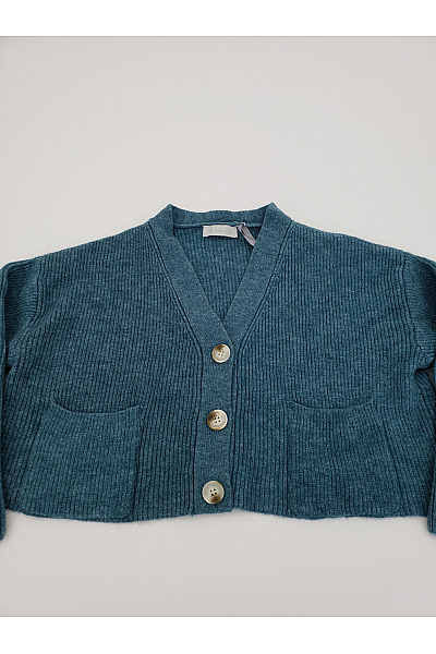 RISSKIO Modrý žebrovaný crop kardigan na knoflíky Velikost M | RISSKIO | obrázek 3
