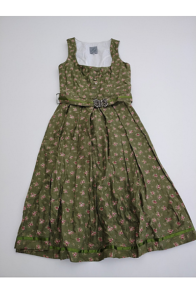 Trachtenmanufaktur Khaki Květované Midi šaty Dirndl S Páskem Velikost DE 36