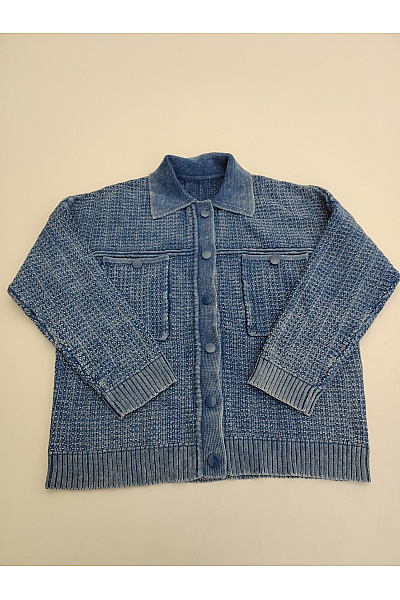 Modrý Bavlněný Kardigan S Límečkem Na Knoflíky Vel. XL