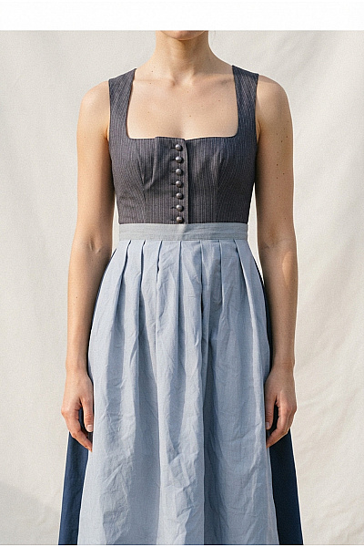 Trachten Deiser Modré Bavlněné Dirndl šaty Midi Retro Velikost DE 36