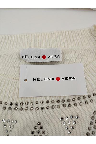 HELENA VERA Bílý dámský pulovr s kamínky a odnímatelným rolákem Vel. DE 46 | HELENA VERA | obrázek 4