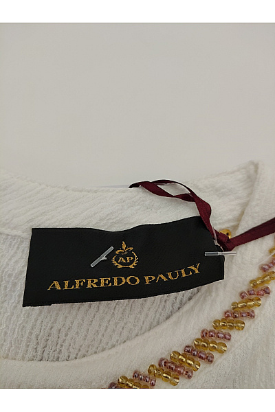 Alfredo Pauly Bílé elegantní dámské tričko s krátkým rukávem a kulatým výstřihem Velikost DE 38 | Alfredo Pauly | obrázek 5