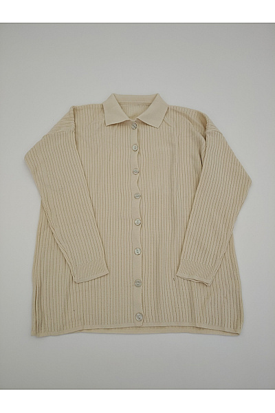 Béžový žebrovaný Kardigan S Límečkem Na Knoflíky Vel. XL
