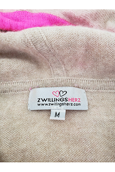 Zwillingsherz Béžový kašmírový pulovr s kapucí a růžovými detaily Velikost M | Zwillingsherz | obrázek 6