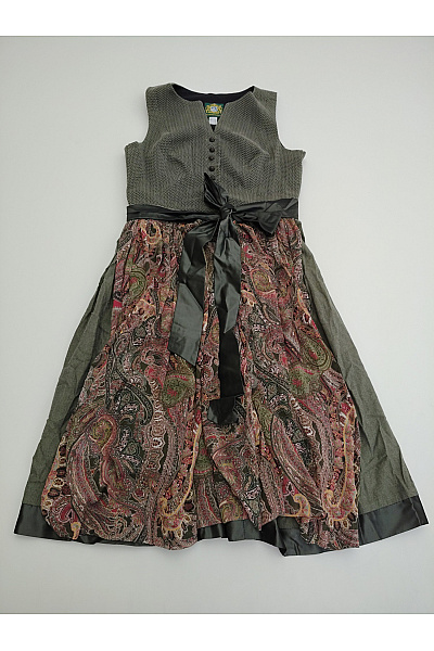 Hammerschmid Khaki Dirndl šaty S Páskem Midi Elegantní Vel. DE 40