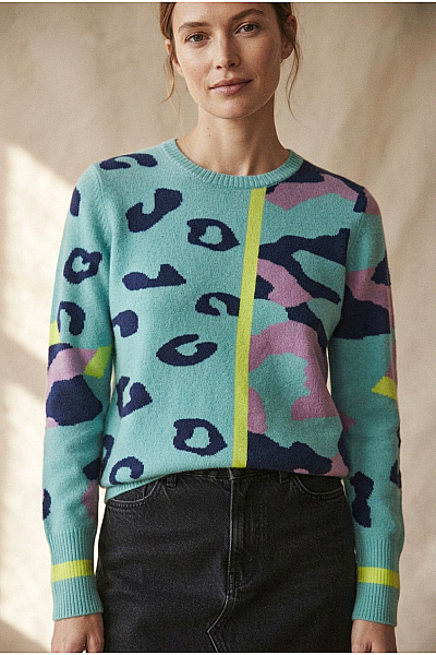 Brodie Cashmere Barevný Kašmírový Pulovr Se Vzorem Vel. M