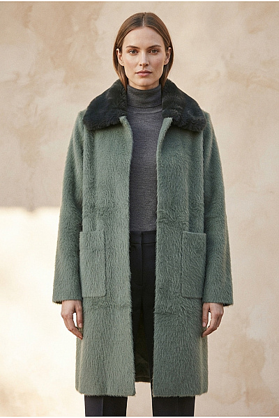 Judith Williams Dámský Khaki Kabát S Kožešinovým Límcem Oversized Vel. EU 44