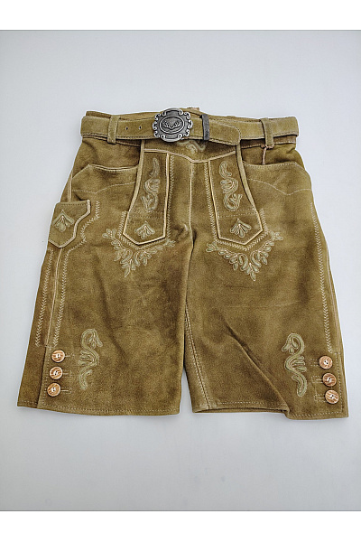 Trachten Deiser Pánské Kožené Kraťasy Khaki Vintage S Páskem Vel. EU 44