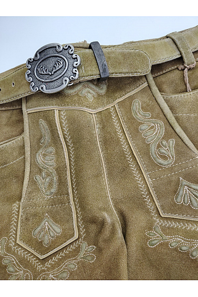 Trachten Deiser Pánské kožené kraťasy khaki vintage s páskem Vel. EU 44 | Trachten Deiser | obrázek 3