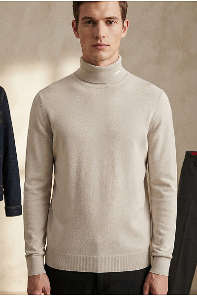 Hugo Boss Béžový Vlněný Pánský Rolák Basic Velikost M