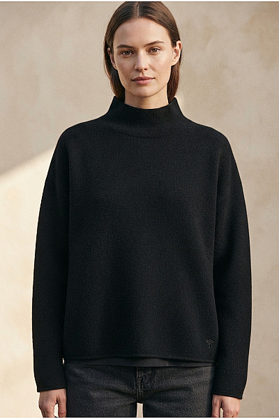 FYNCH-HATTON Černý Vlněný Merino Pulovr Oversized Se Stojáčkem Vel. XL