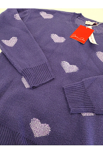 Jana Ina Fialový pletený pulovr se srdíčky oversized Velikost DE 40 | Jana Ina | obrázek 4