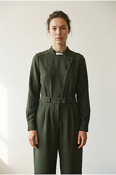 C'est Tout Dámský Khaki Overal S Dlouhým Rukávem Smart Casual Velikost EU 40
