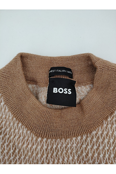 Hugo Boss Hnědý vlněný pulovr se stojáčkem vzorovaný Vel. M | Hugo Boss | obrázek 4