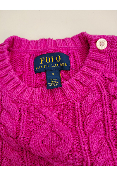 Ralph Lauren Dívčí růžový bavlněný pletený svetr s copánkovým vzorem Velikost US 5 | Ralph Lauren | obrázek 3